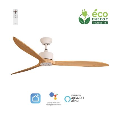Fanelite - Ventilateur de plafond 164 cm blanc et bois GUANA - Moteur DC 35W - Télécommande - Wifi - Très silencieux
