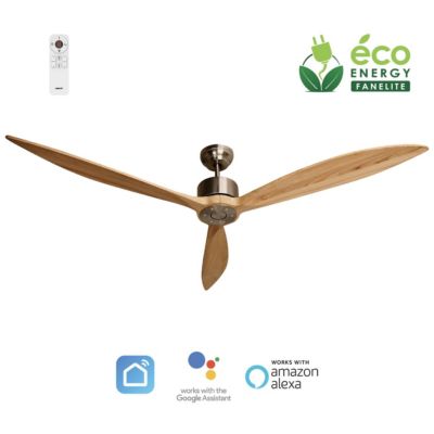 Fanelite - Ventilateur de plafond 164 cm gris et bois NEBA - Moteur DC 38W - Télécommande - Wifi - Très silencieux