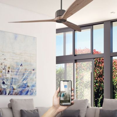 Fanelite - Ventilateur de plafond 164 cm gris et bois NEBA - Moteur DC 38W - Télécommande - Wifi - Très silencieux
