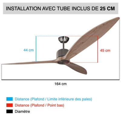 Fanelite - Ventilateur de plafond 164 cm gris et bois NEBA - Moteur DC 38W - Télécommande - Wifi - Très silencieux