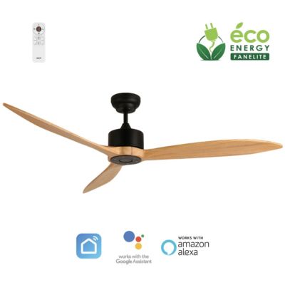 Fanelite - Ventilateur de plafond 164 cm noir et bois LIFOU - Moteur DC 35W - Télécommande - Wifi - Très silencieux