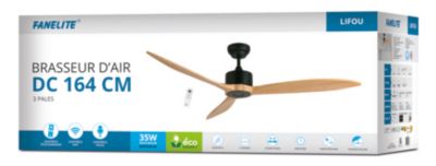 Fanelite - Ventilateur de plafond 164 cm noir et bois LIFOU - Moteur DC 35W - Télécommande - Wifi - Très silencieux