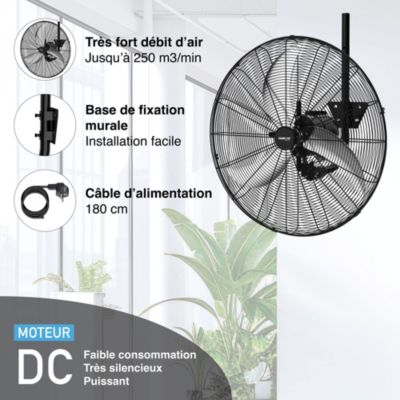 Fanelite - Ventilateur mural FW65-DC - Moteur DC - Hélice 65 cm - 6 vitesses - Oscillant ou fixe - Pro - Très fort débit d'air