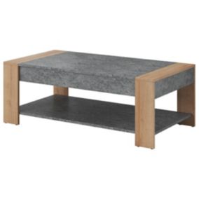 FANNY - Table Basse Rectangulaire Aspect Bois et Pierre