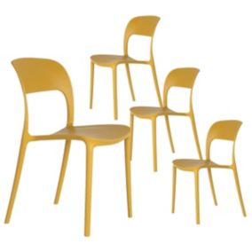 FAOH - Lot de 4 Chaises Ajourées Empilables PP Jaune