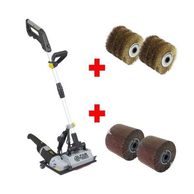 FARTOOLS PACK GRAND RENOVATEUR SUR PIED POUR SURFACE AU SOL + 2 BROSSES FIL LAITONNE + 2 BROSSES LAMELLES ABRASIVES
