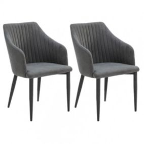 FASCA - Lot de 2 Fauteuils Tissu Noir Surpiqures Verticales Pieds Métal