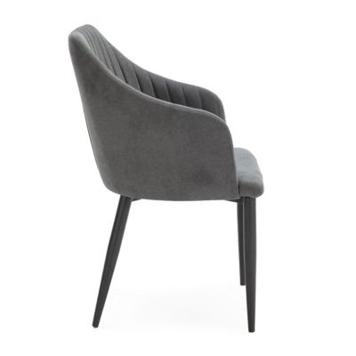 FASCA - Lot de 2 Fauteuils Tissu Noir Surpiqures Verticales Pieds Métal