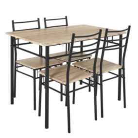 FAUSTIN - Ensemble Repas 4 Personnes Table et Chaises en MDF et Pieds Métal Noir