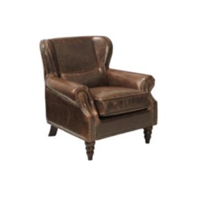 Fauteuil 100% cuir EDOUARD - Marron