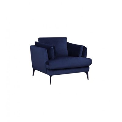 Fauteuil accoudoirs velours bleu pieds métal noir - BOON