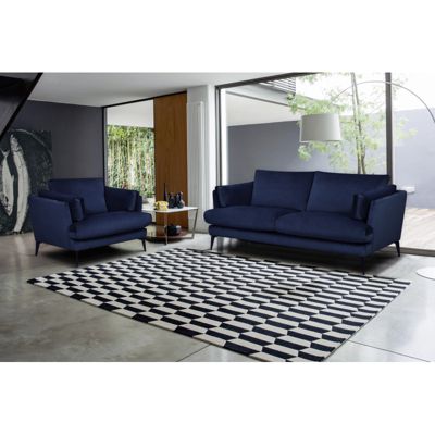 Fauteuil accoudoirs velours bleu pieds métal noir - BOON