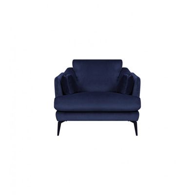 Fauteuil accoudoirs velours bleu pieds métal noir - BOON