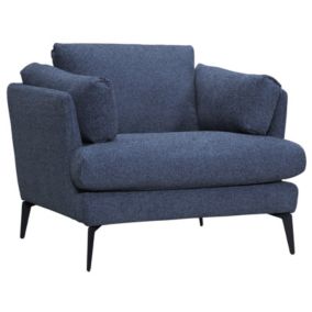 Fauteuil avec coussins tissu chiné bleu et pieds métal noir - BOON