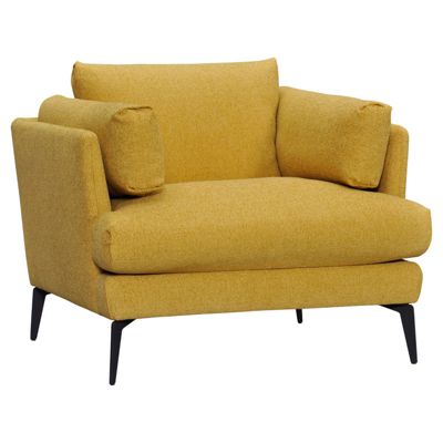 Fauteuil avec coussins tissu chiné jaune et pieds métal noir - BOON