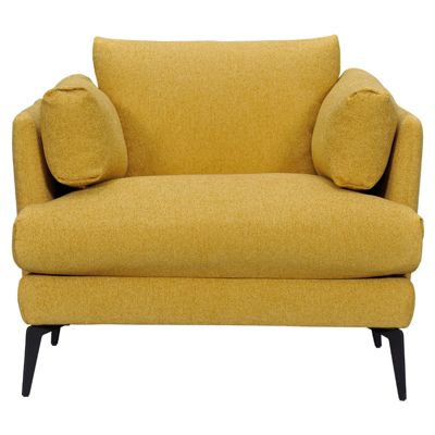 Fauteuil avec coussins tissu chiné jaune et pieds métal noir - BOON