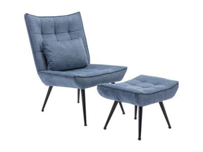 Fauteuil avec repose-pied en tissu bleu MARACAO