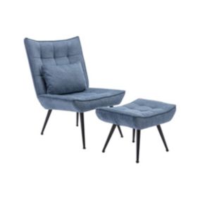 Fauteuil avec repose-pied en tissu bleu MARACAO