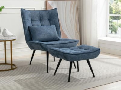 Fauteuil avec repose-pied en tissu bleu MARACAO