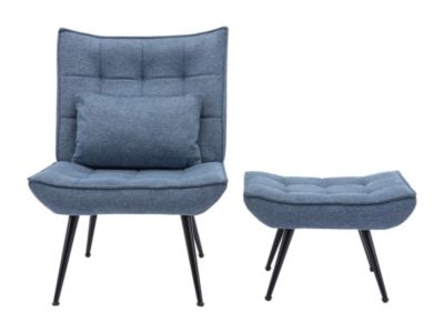 Fauteuil avec repose-pied en tissu bleu MARACAO