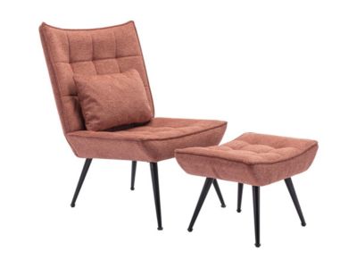 Fauteuil avec repose-pied en tissu terracotta MARACAO