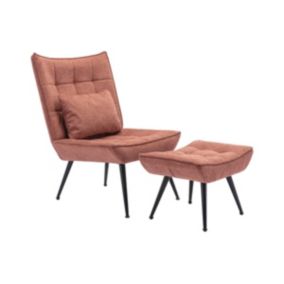 Fauteuil avec repose-pied en tissu terracotta MARACAO