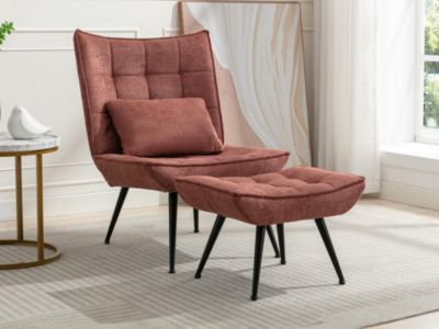 Fauteuil avec repose-pied en tissu terracotta MARACAO