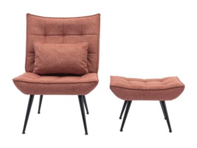 Fauteuil avec repose-pied en tissu terracotta MARACAO