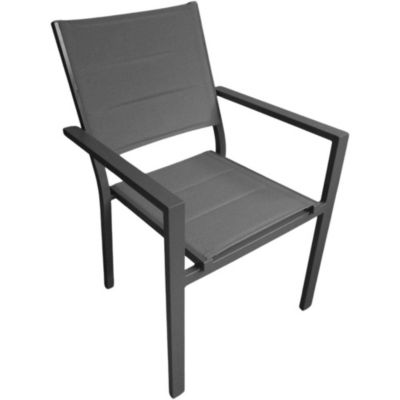 Fauteuil avec structure aluminium et textilène matelassé gris, empilable Ibiza anthracite - Jardiline