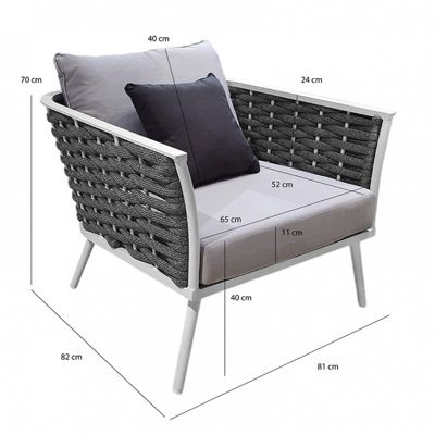 Fauteuil bas de jardin en aluminium blanc et tressage gris - RISE