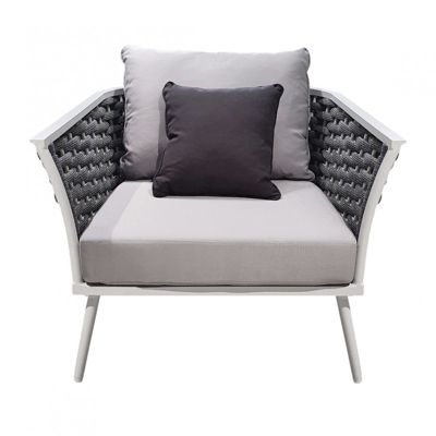 Fauteuil bas de jardin en aluminium blanc et tressage gris - RISE