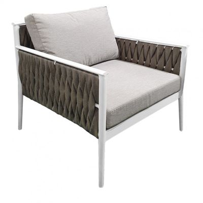 Fauteuil bas de jardin gris textilène tressé - CAMI