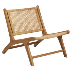 Fauteuil bas lounge incliné en bois de teck et cannage en rotin - SINA