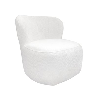 Fauteuil bas rond en tissu bouclette blanc et dossier arrondi - MALLOW