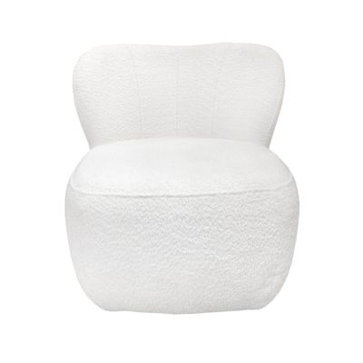 Fauteuil bas rond en tissu bouclette blanc et dossier arrondi - MALLOW