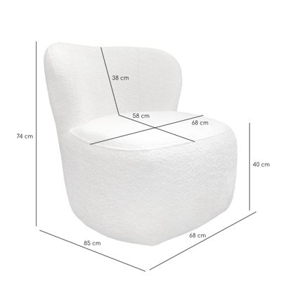 Fauteuil bas rond en tissu bouclette blanc et dossier arrondi - MALLOW