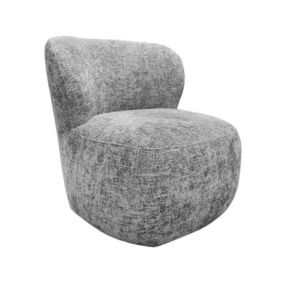 Fauteuil bas rond en tissu gris chiné avec dossier arrondi - MALLOW