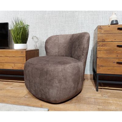 Fauteuil bas rond en velours marron avec dossier arrondi - MALLOW