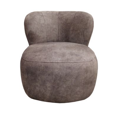 Fauteuil bas rond en velours marron avec dossier arrondi - MALLOW