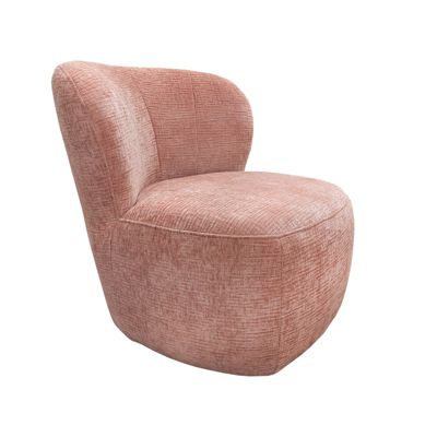 Fauteuil bas rond en velours rose clair avec dossier arrondi - MALLOW