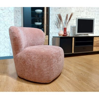 Fauteuil bas rond en velours rose clair avec dossier arrondi - MALLOW