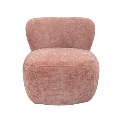 Fauteuil bas rond en velours rose clair avec dossier arrondi - MALLOW