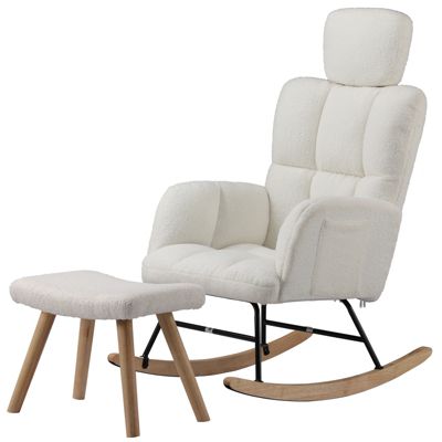 Fauteuil à Bascule, avec accoudoirs Appui-tête, en Peluche Peluche avec repose pieds , Charge maximale : 150 kg