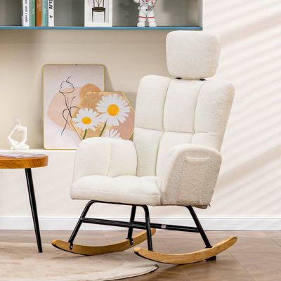 Fauteuil à Bascule, avec accoudoirs Appui-tête, en Peluche Peluche avec repose pieds , Charge maximale : 150 kg