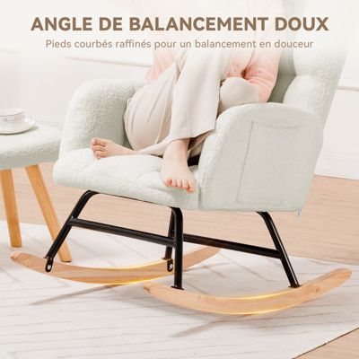 Fauteuil à Bascule, avec accoudoirs Appui-tête, en Peluche Peluche avec repose pieds , Charge maximale : 150 kg