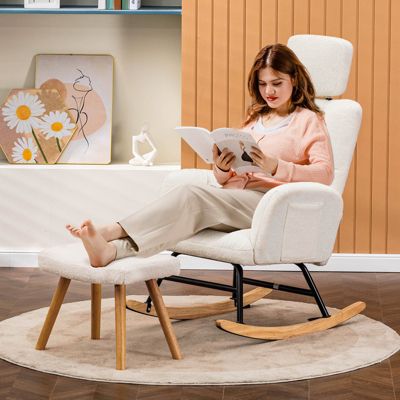 Fauteuil à Bascule, avec accoudoirs Appui-tête, en Peluche Peluche avec repose pieds , Charge maximale : 150 kg