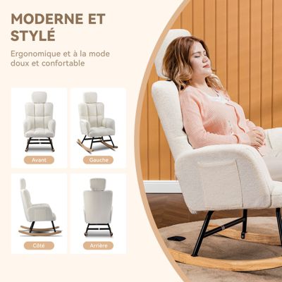 Fauteuil à Bascule, avec accoudoirs Appui-tête, en Peluche Peluche avec repose pieds , Charge maximale : 150 kg