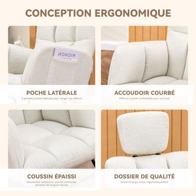 Fauteuil à Bascule, avec accoudoirs Appui-tête, en Peluche Peluche avec repose pieds , Charge maximale : 150 kg