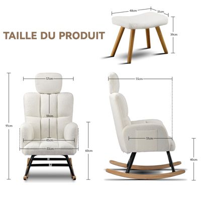 Fauteuil à Bascule, avec accoudoirs Appui-tête, en Peluche Peluche avec repose pieds , Charge maximale : 150 kg