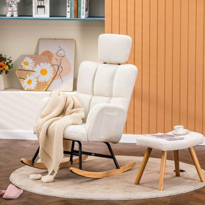 Fauteuil à Bascule, avec accoudoirs Appui-tête, en Peluche Peluche avec repose pieds , Charge maximale : 150 kg